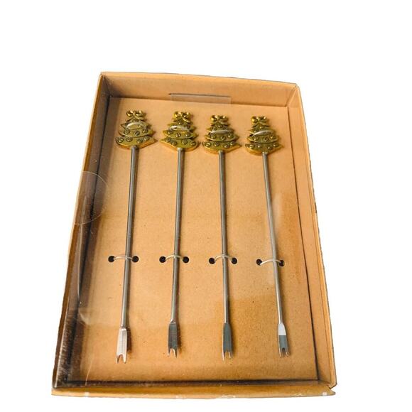 NIB Cocktail Picks Metal Christmas Trees Forks 6 Boxes Available Gold Macy’s - Picture 4 of 7